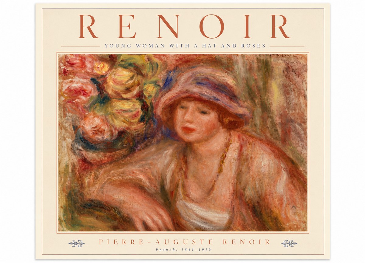 Renoir Young Woman with a Hat and Roses No5 - Affiche