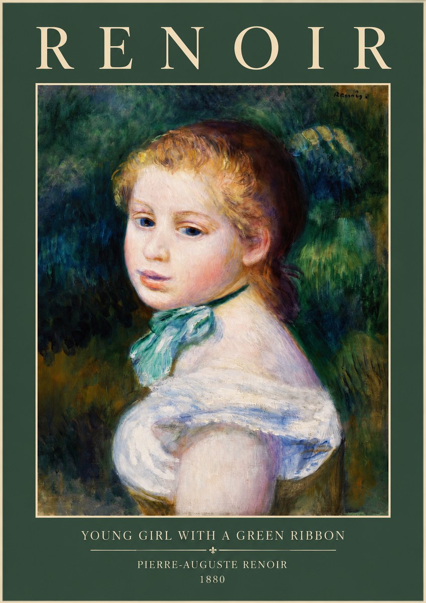 Renoir Young Girl with a Green Ribbon No2 - Affiche