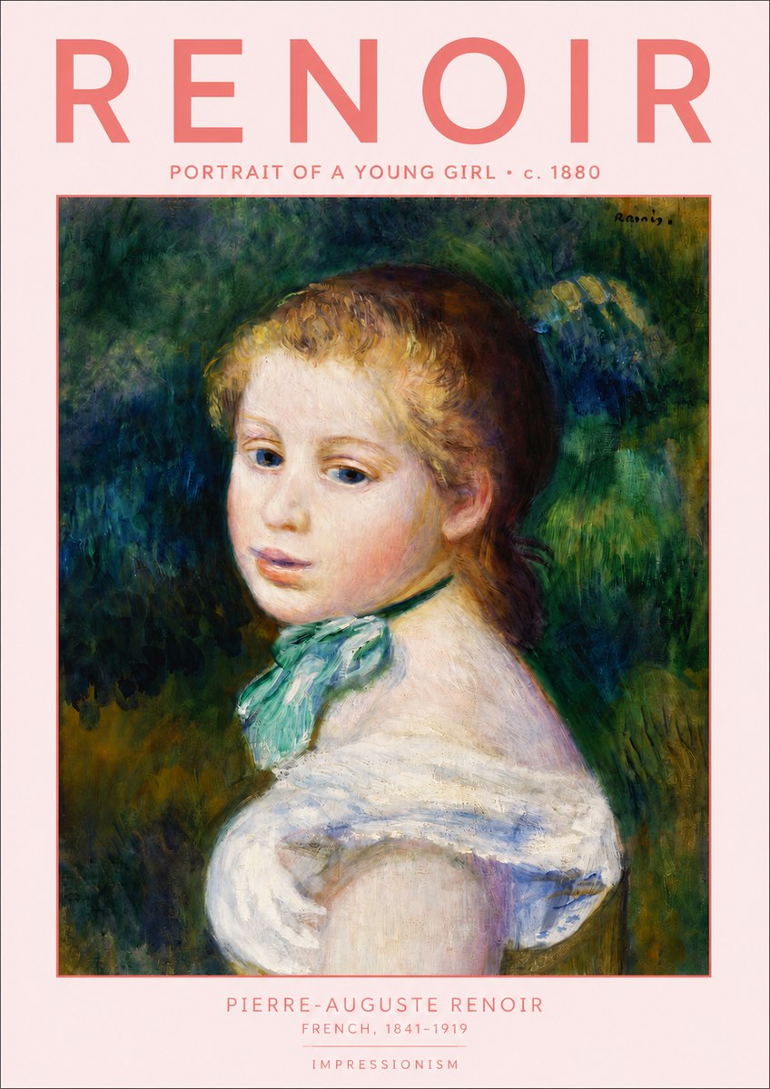 Renoir Young Girl with a Green Ribbon No4 - Affiche