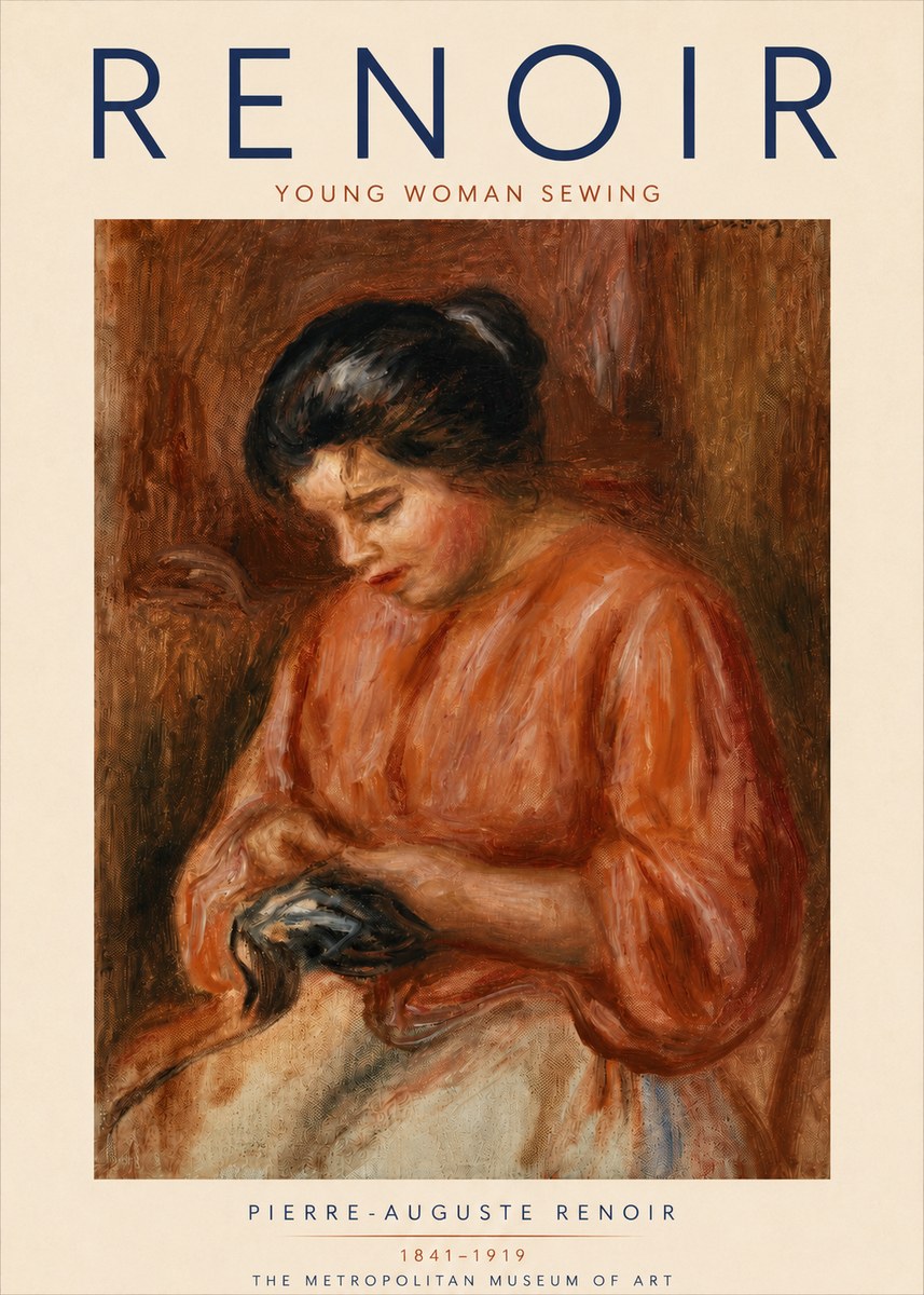 Renoir Young Woman Sewing No4 - Affiche