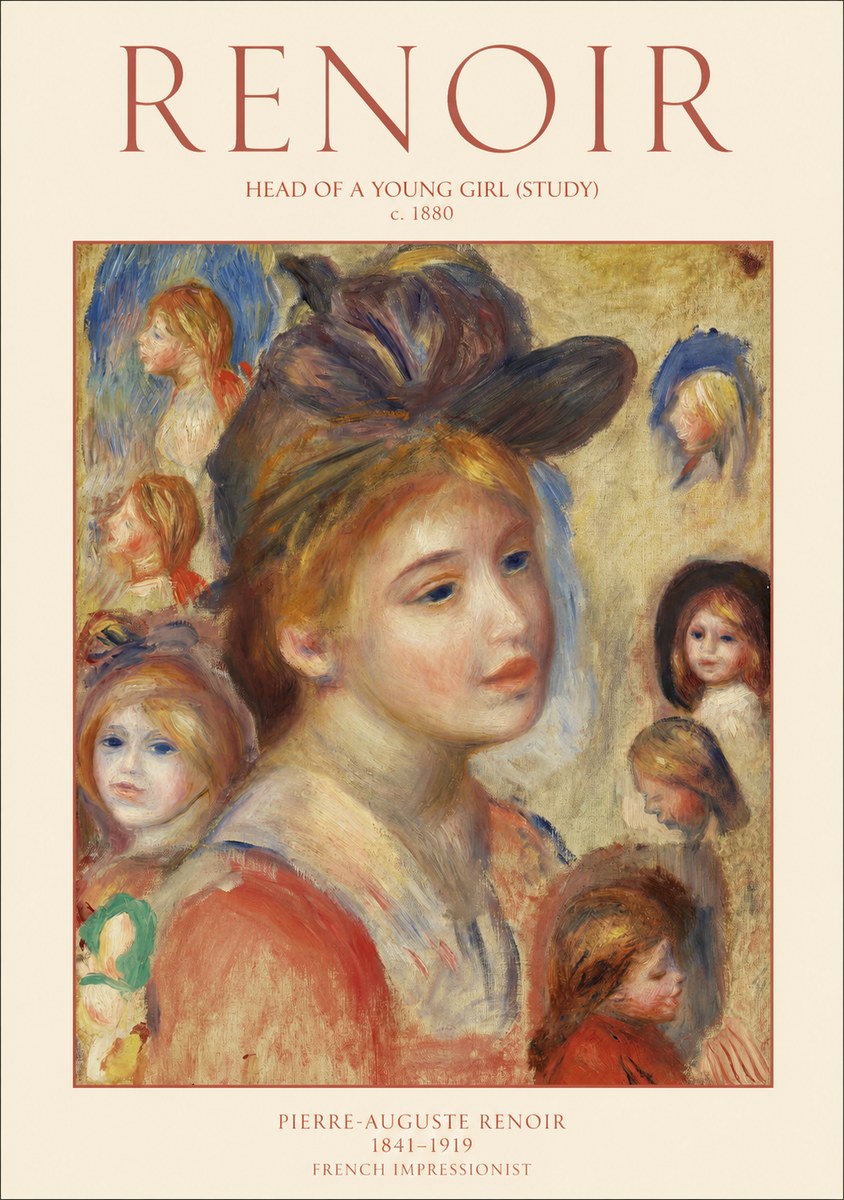 Renoir Head of a Young Girl (Study) No1 - Affiche