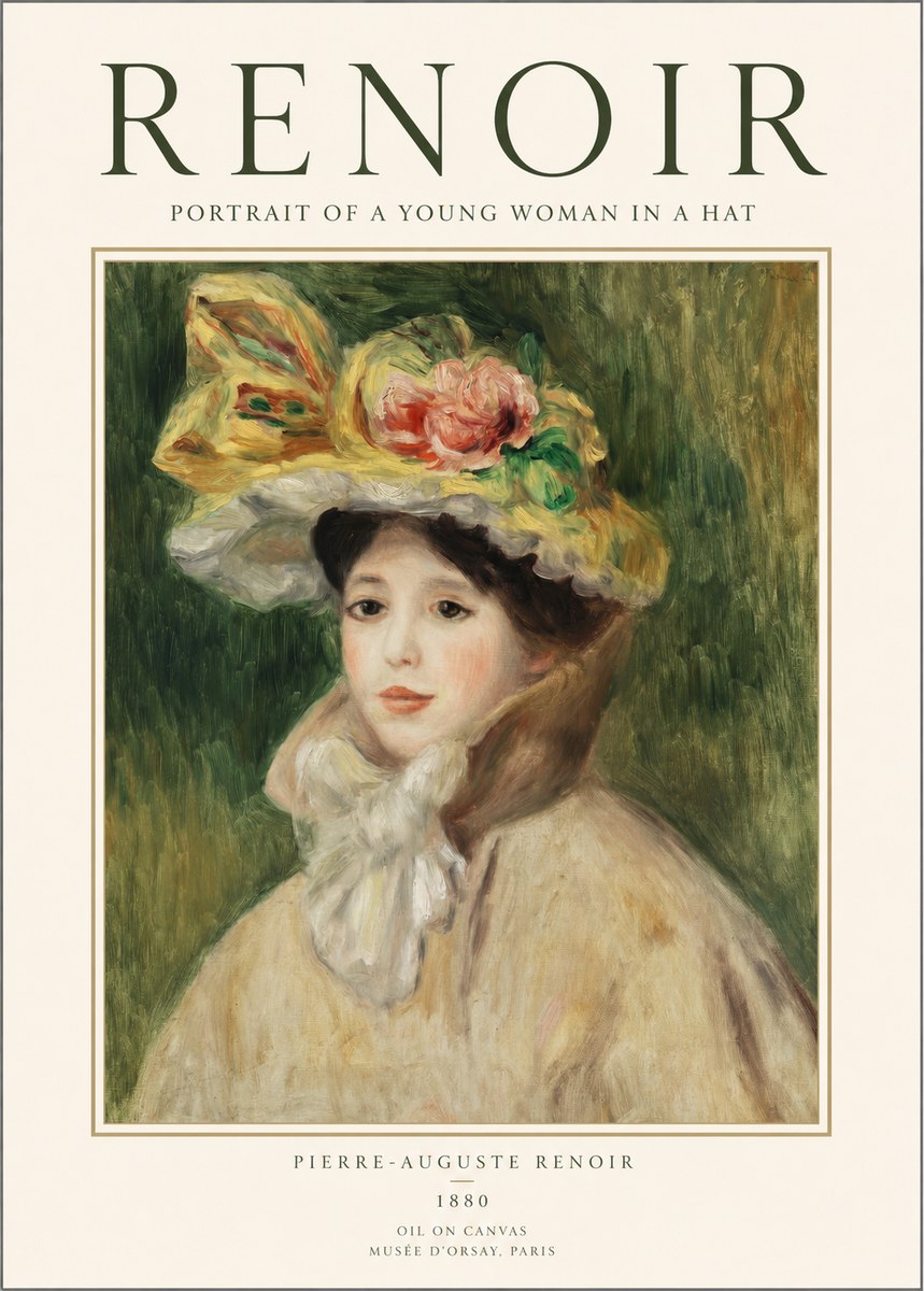 Renoir Portrait of a Young Woman in a Hat No1 - Affiche