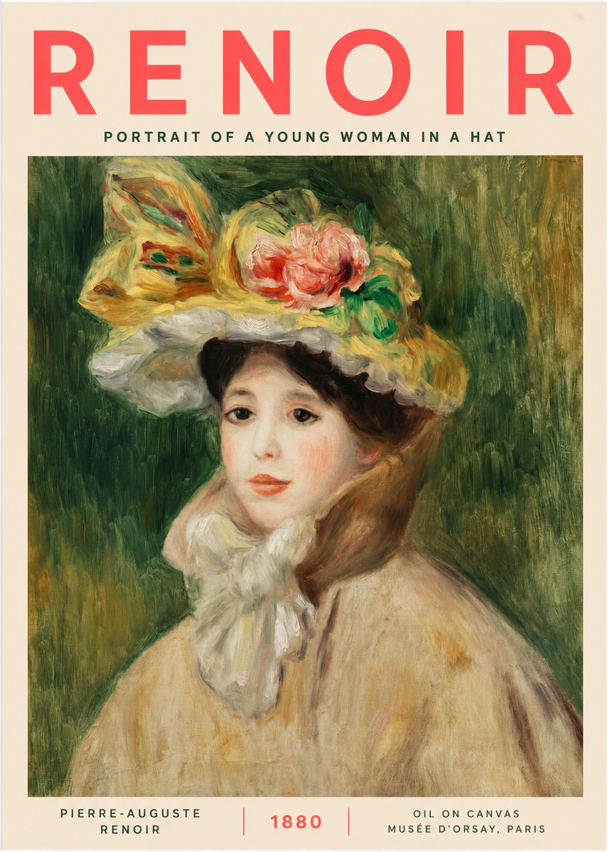 Renoir Portrait of a Young Woman in a Hat No2 - Affiche