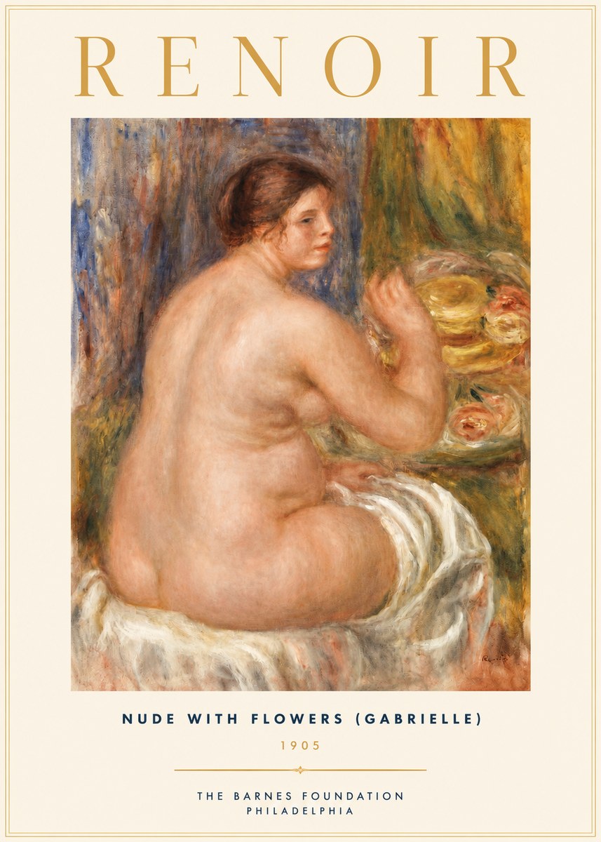 Renoir Seated Nude with Flowers (Also Known as the Large Bather) No2 - Affiche