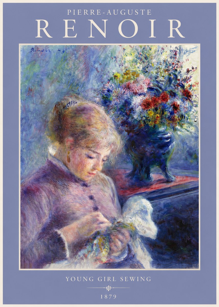 Renoir Young Girl Sewing No2 - Affiche