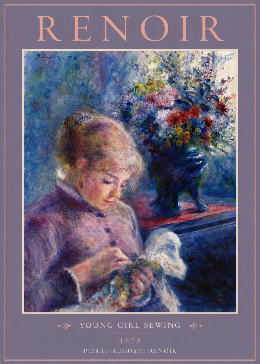 Renoir Young Girl Sewing No4 - Affiche