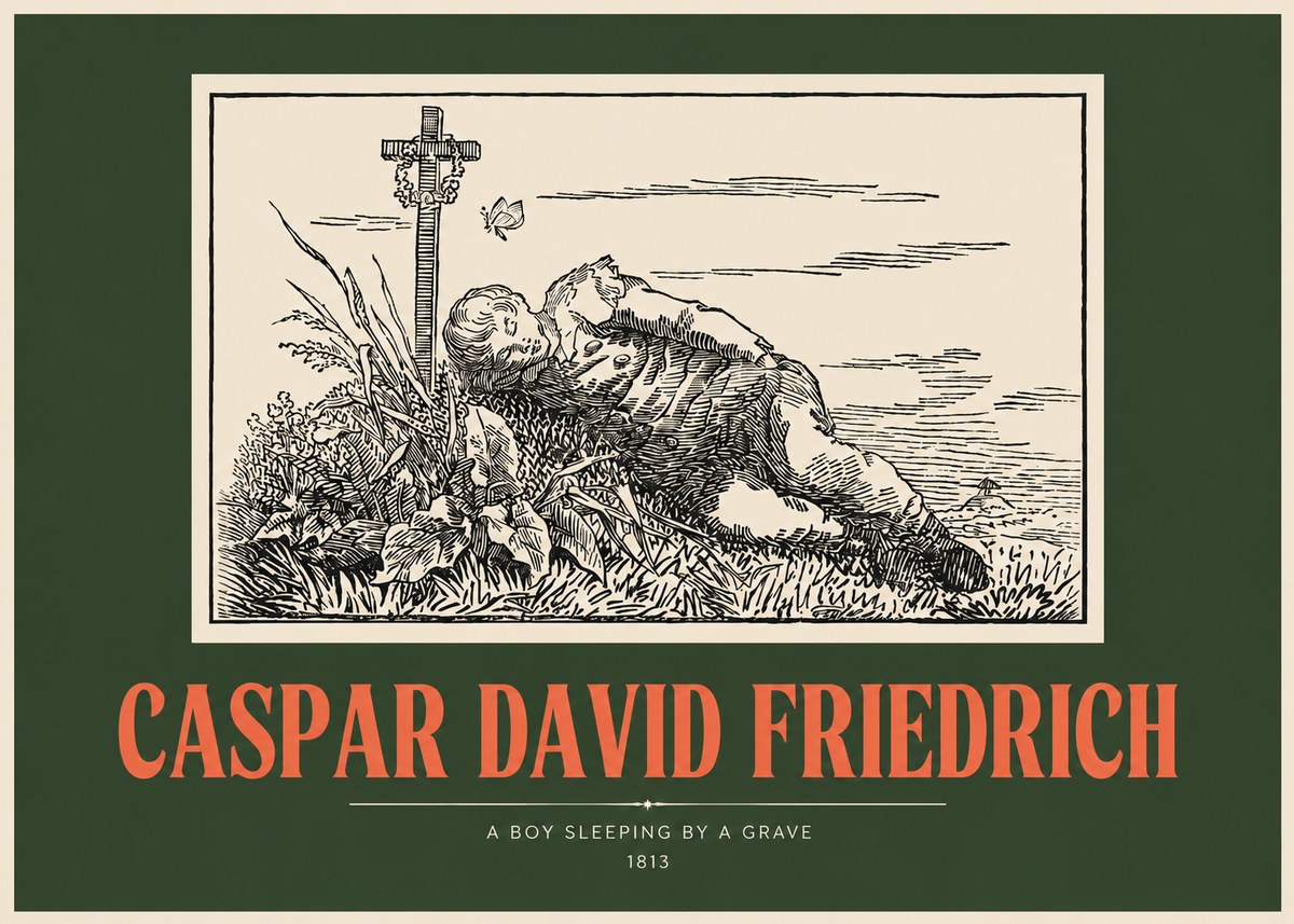 Caspar David Friedrich A Boy Sleeping by a Grave No2 - Affiche