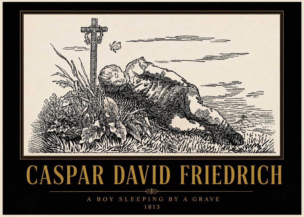 Caspar David Friedrich A Boy Sleeping by a Grave No5 - Affiche