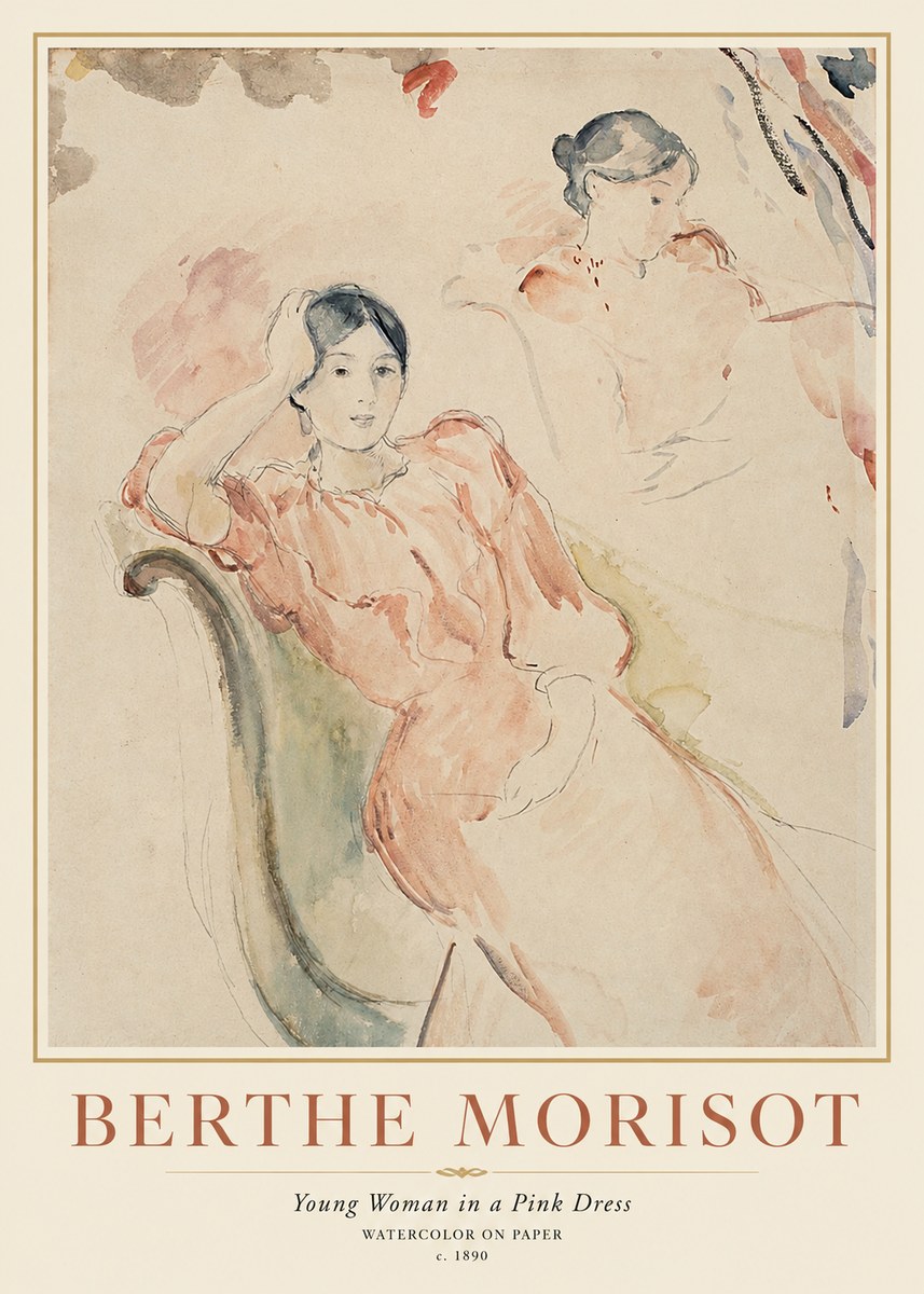 Berthe Morisot Young Woman in a Pink Dress II No1 - Affiche