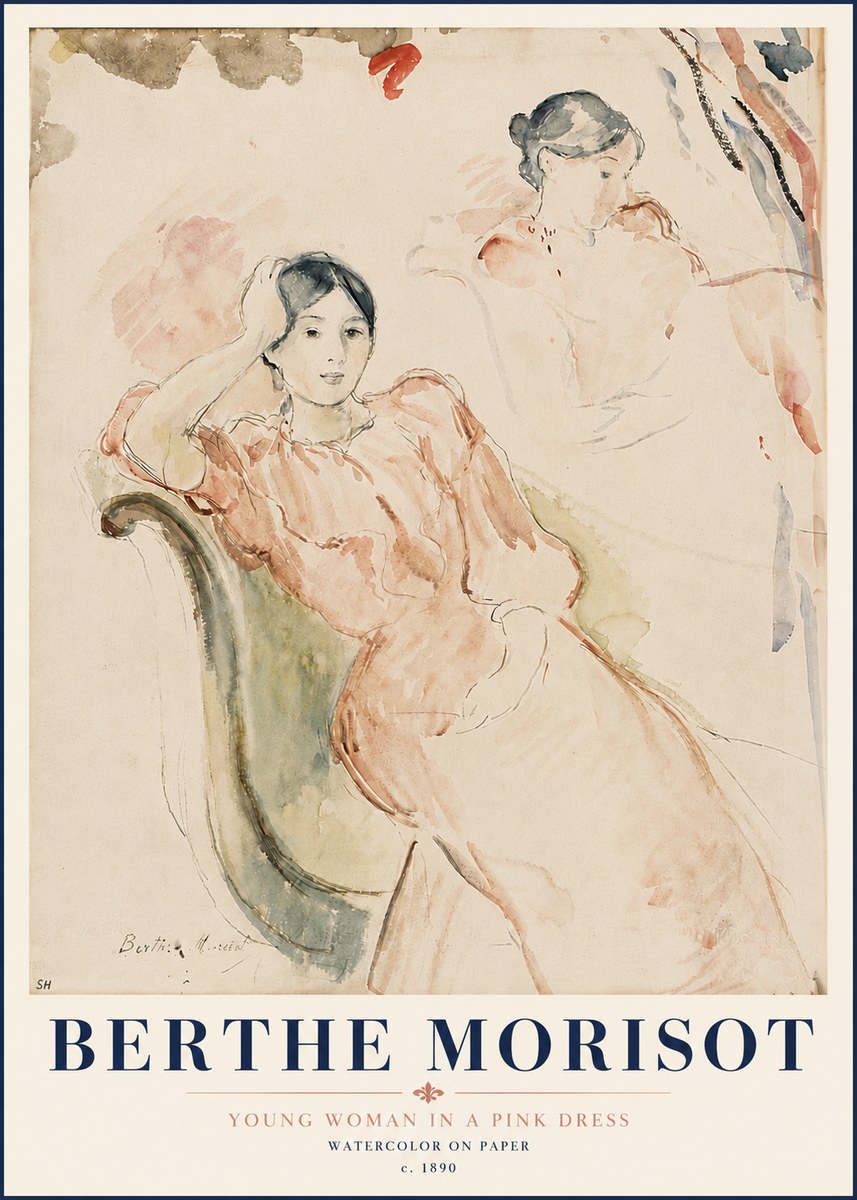 Berthe Morisot Young Woman in a Pink Dress II No6 - Affiche