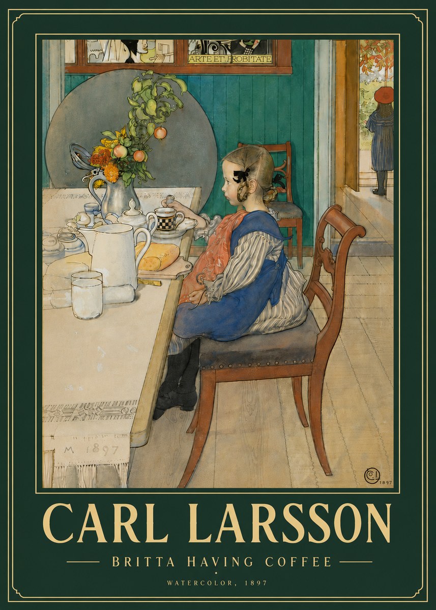 Carl Larsson Britta Having Coffee No4 - Affiche