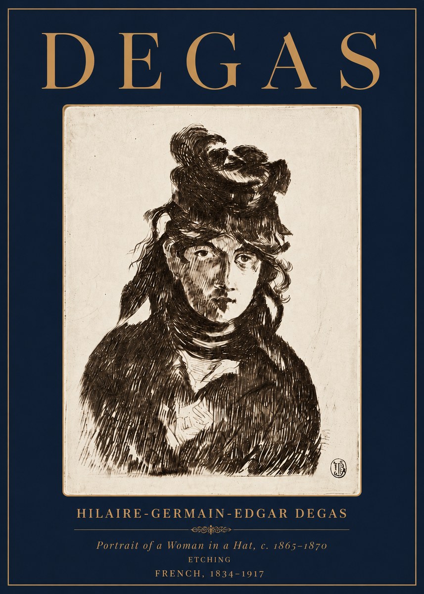 Edgar Degas Portrait of a Woman in a Hat No6 - Affiche