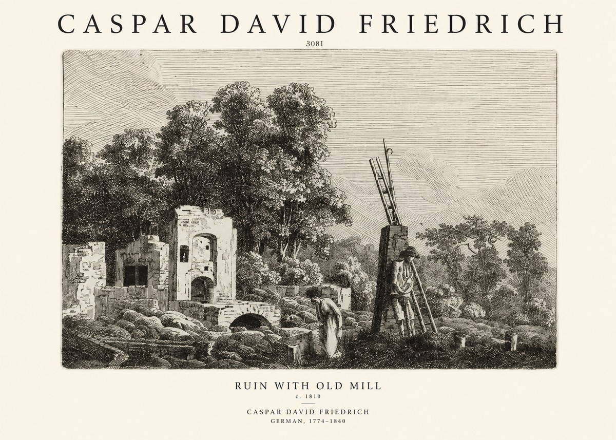 Caspar David Friedrich Ruin with Old Mill No1 - Affiche