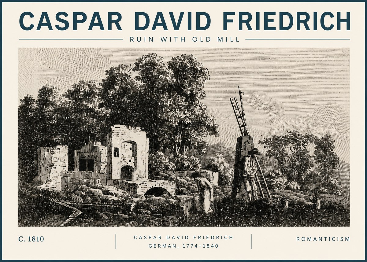 Caspar David Friedrich Ruin with Old Mill No3 - Affiche