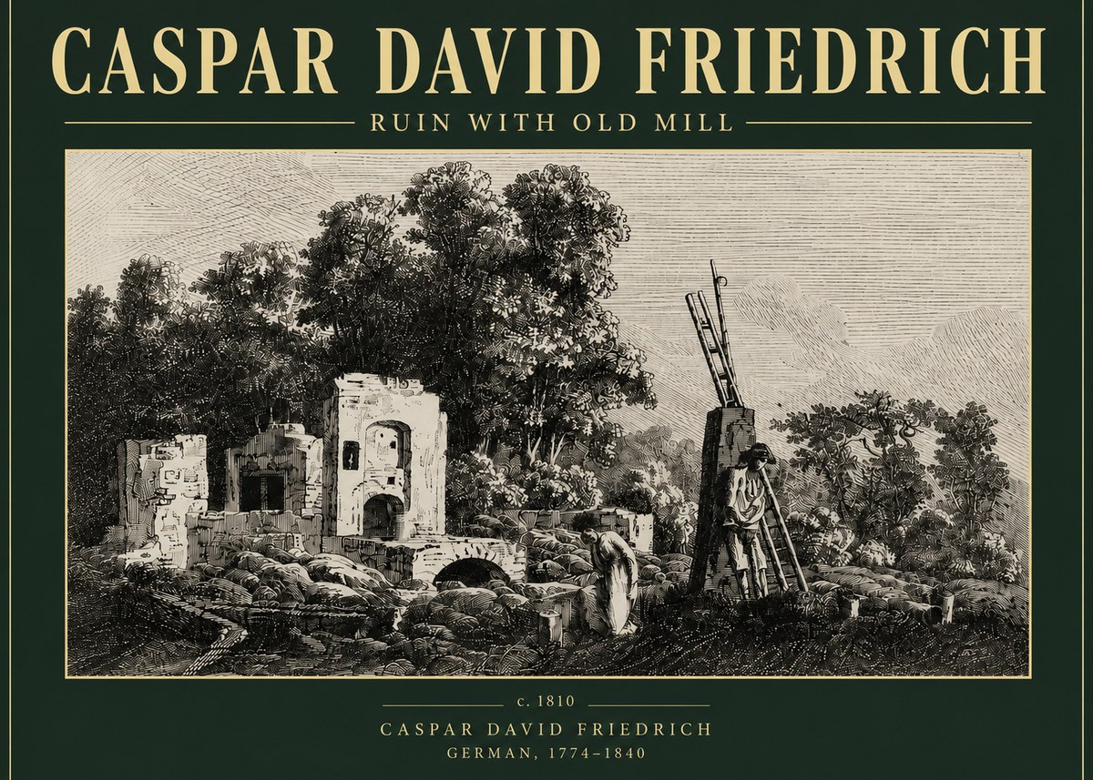 Caspar David Friedrich Ruin with Old Mill No4 - Affiche