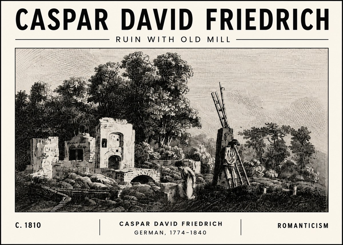 Caspar David Friedrich Ruin with Old Mill No5 - Affiche