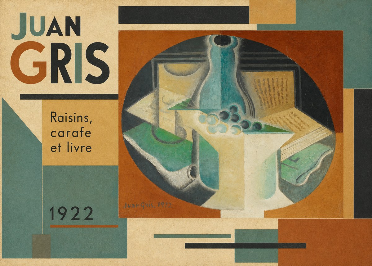 Juan Gris Raisins, Carafe Et Livre No2 - Affiche