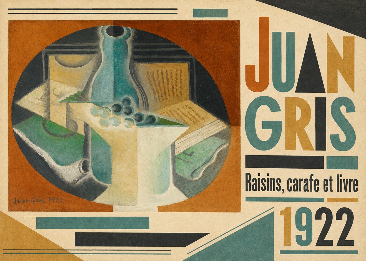 Juan Gris Raisins, Carafe Et Livre No4 - Affiche