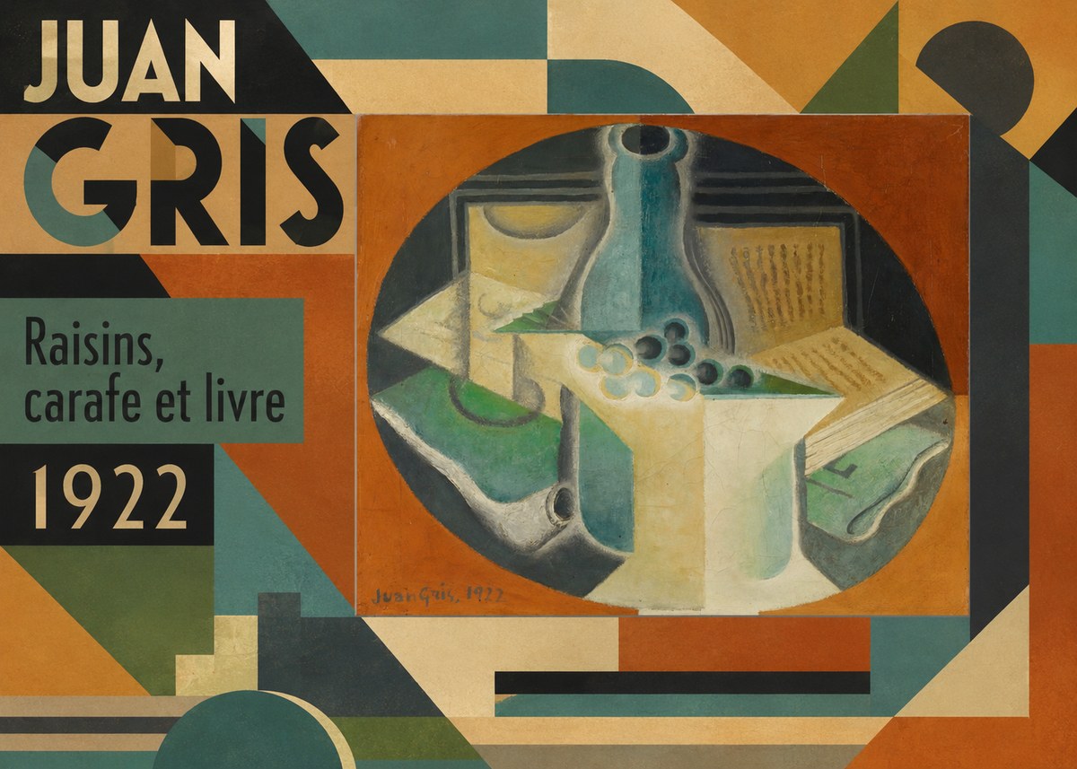 Juan Gris Raisins, Carafe Et Livre No6 - Affiche
