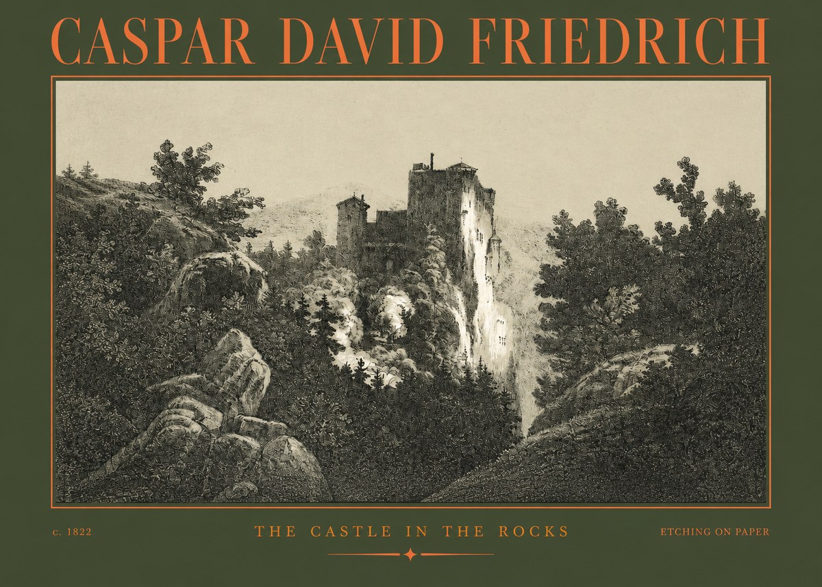 Caspar David Friedrich The Castle in the Rocks No2 - Affiche