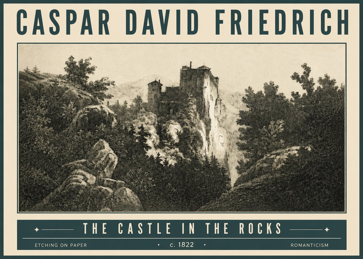Caspar David Friedrich The Castle in the Rocks No4 - Affiche