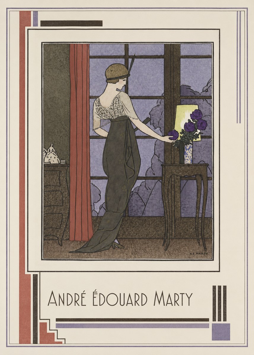 André Édouard Marty Lady at the Window with Roses No1 - Affiche