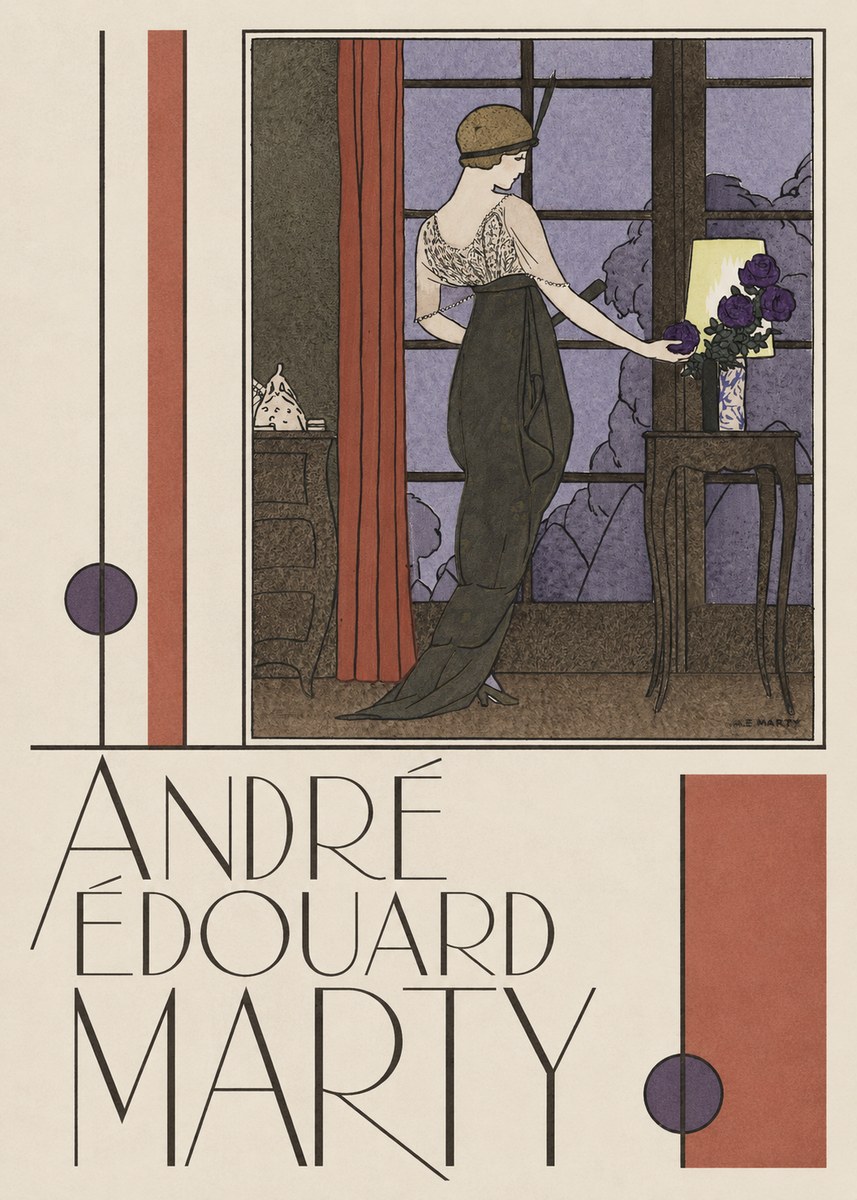 André Édouard Marty Lady at the Window with Roses No3 - Affiche