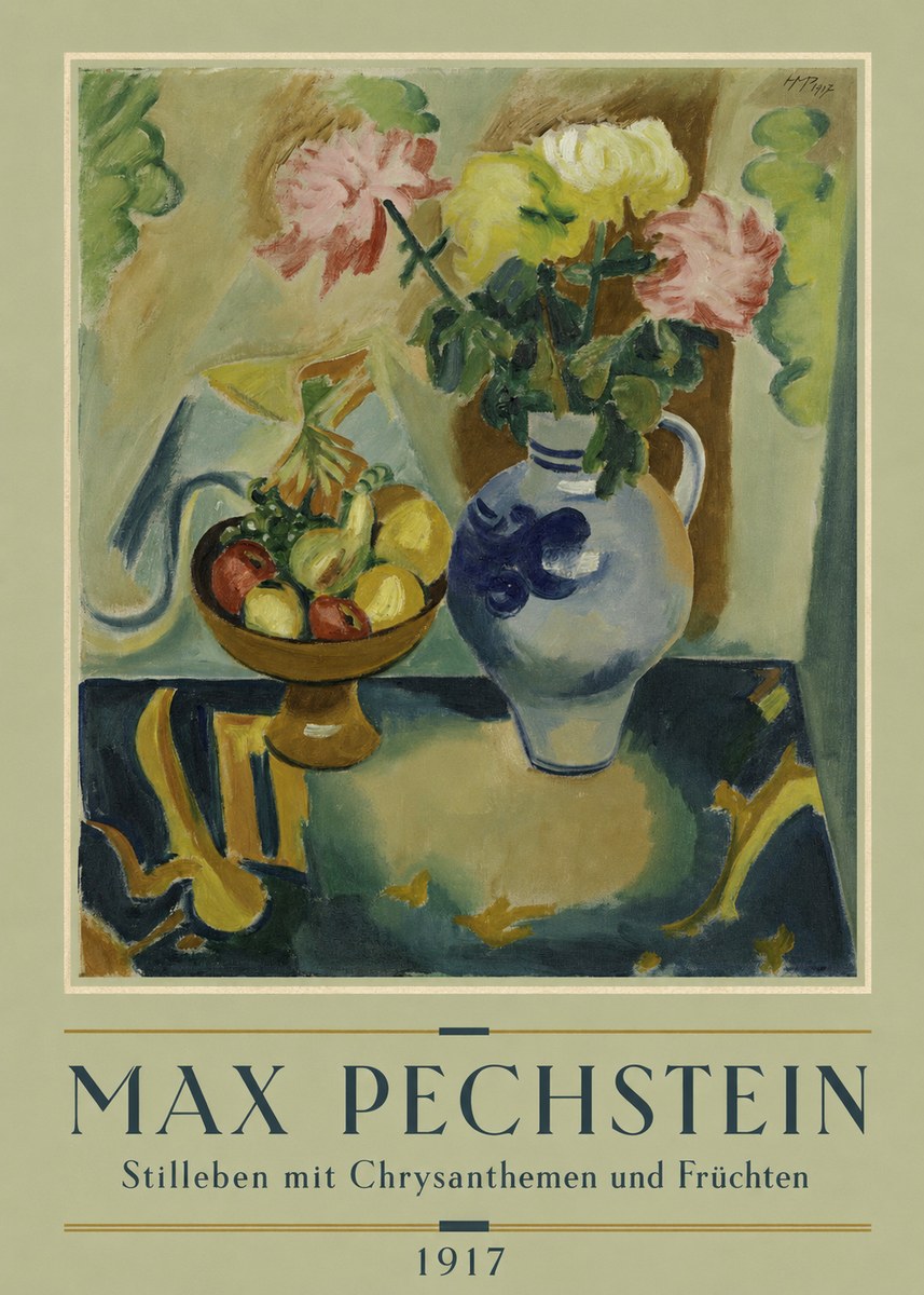Max Pechstein Stilleben Mit Chrysanthemen Und Früchten No2 - Affiche