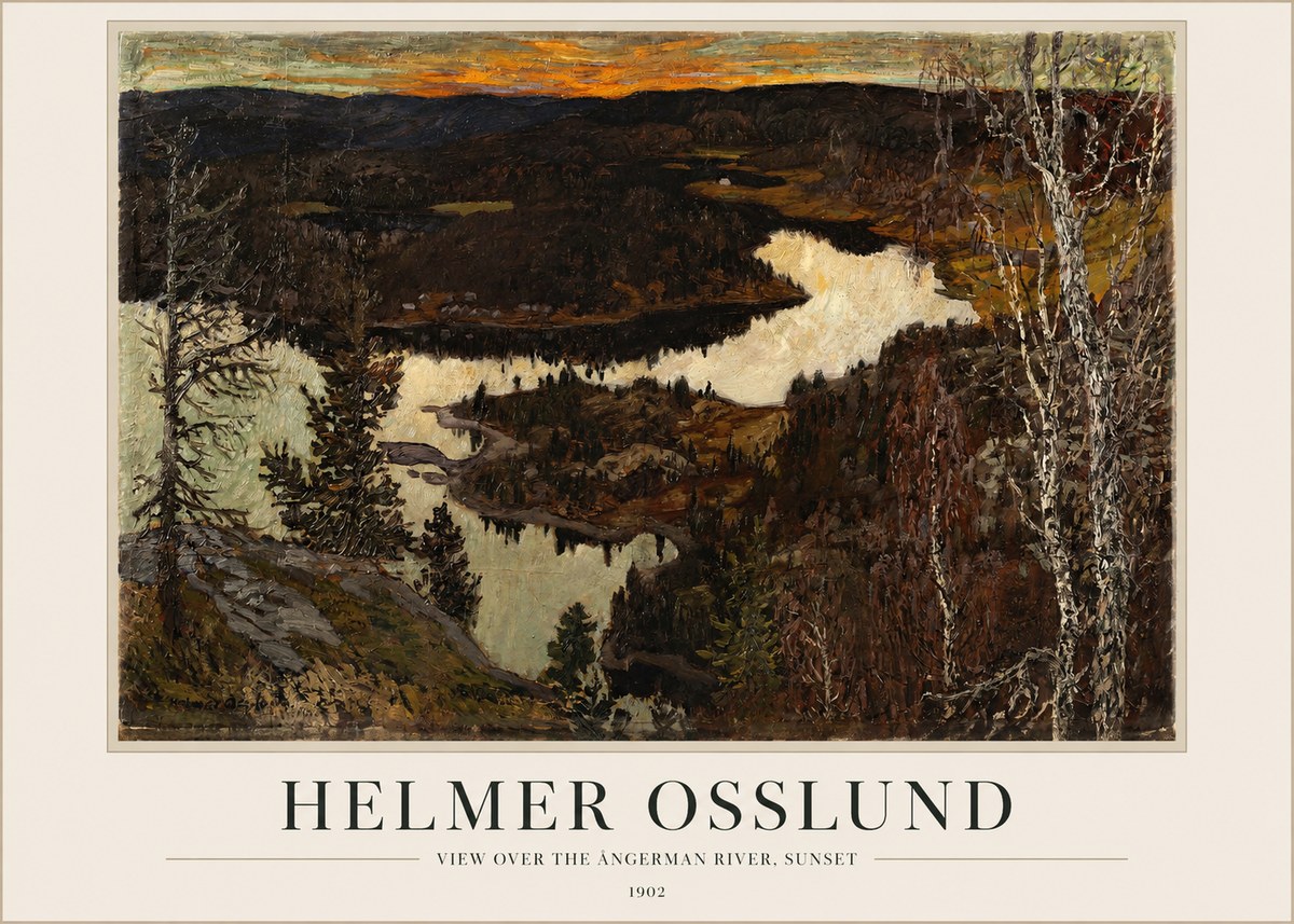 Helmer Osslund View over the Angerman River, Sunset No1 - Affiche
