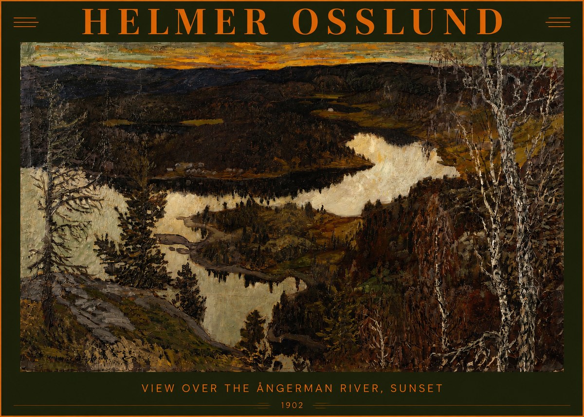 Helmer Osslund View over the Angerman River, Sunset No2 - Affiche