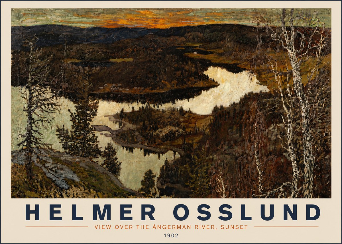 Helmer Osslund View over the Angerman River, Sunset No3 - Affiche