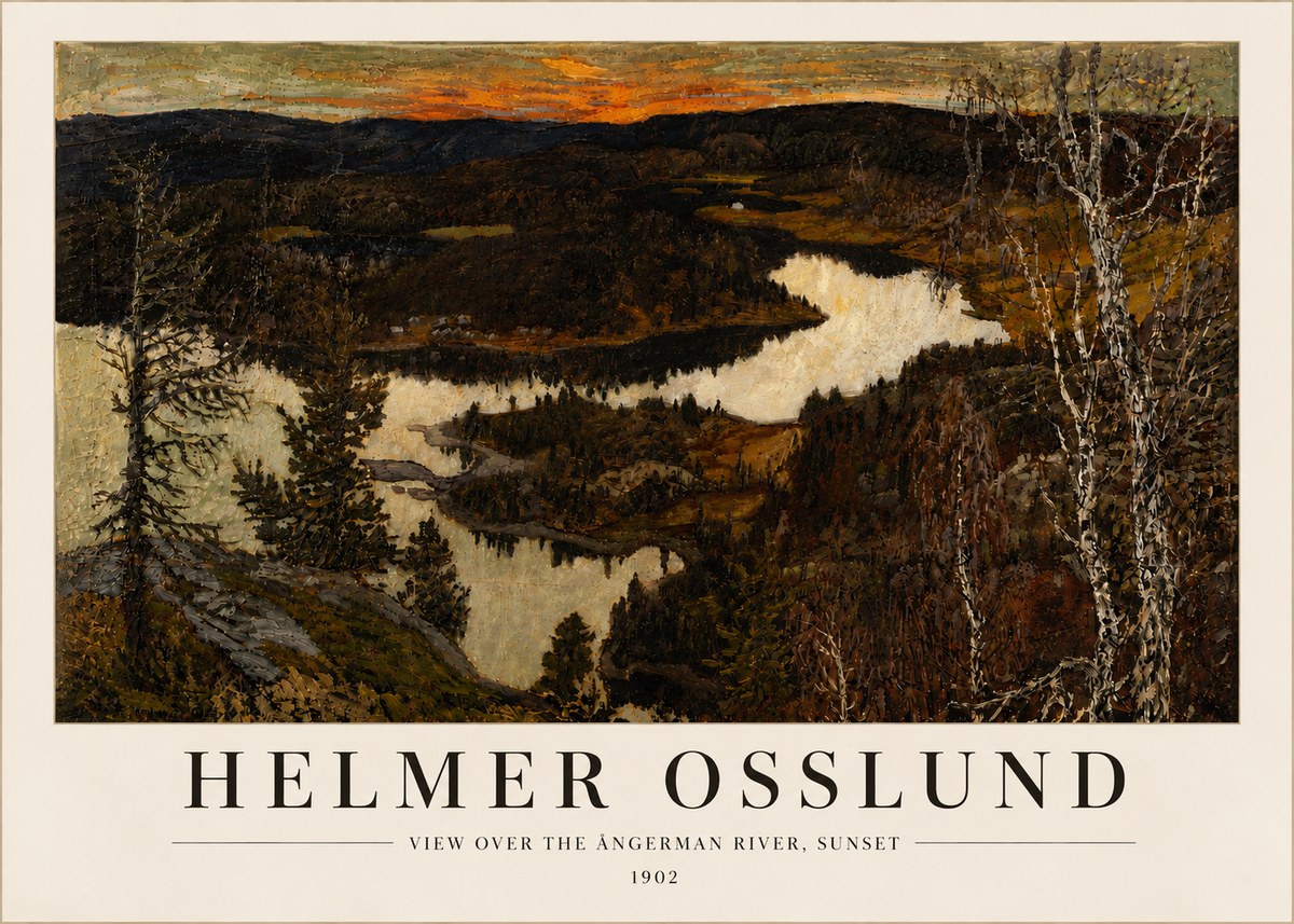 Helmer Osslund View over the Angerman River, Sunset No6 - Affiche