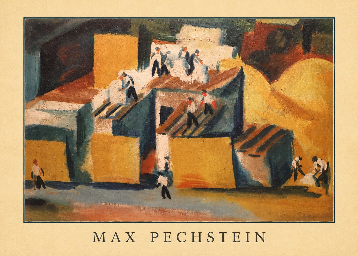 Max Pechstein Workers on Rooftops No3 - Affiche