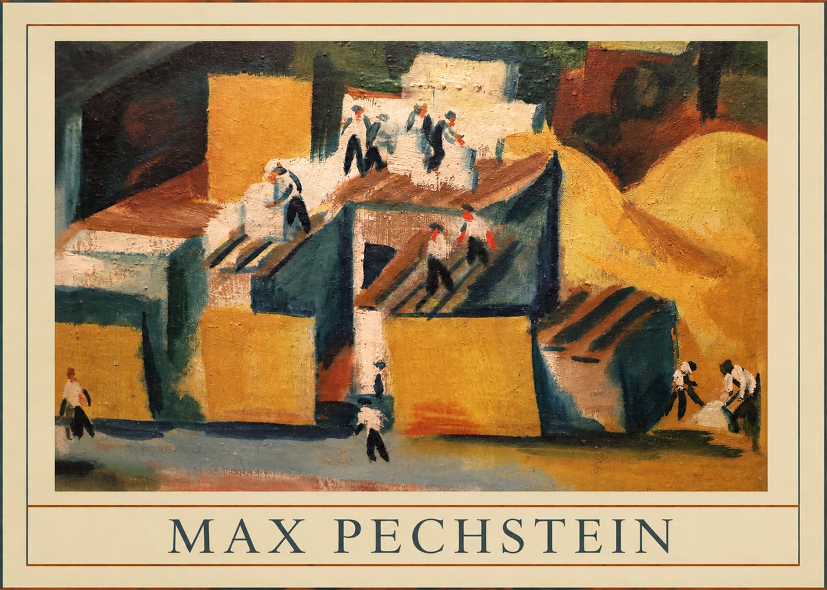 Max Pechstein Workers on Rooftops No5 - Affiche