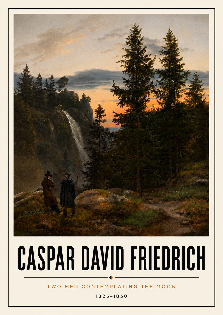 Caspar David Friedrich Two Men Contemplating the Moon I No5 - Affiche