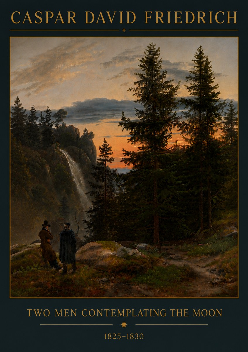Caspar David Friedrich Two Men Contemplating the Moon I No6 - Affiche