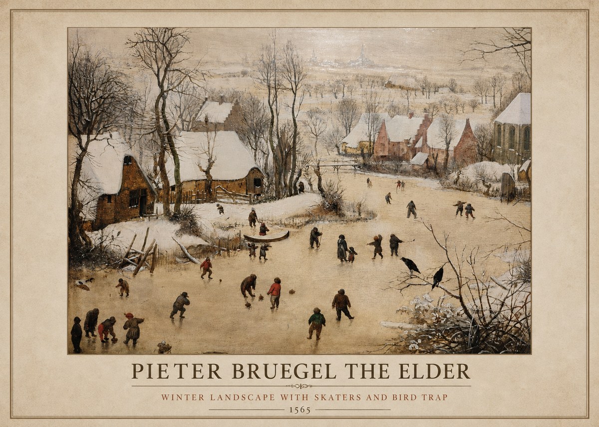 Pieter Bruegel Winter Landscape with Skaters and Bird Trap No1 - Affiche
