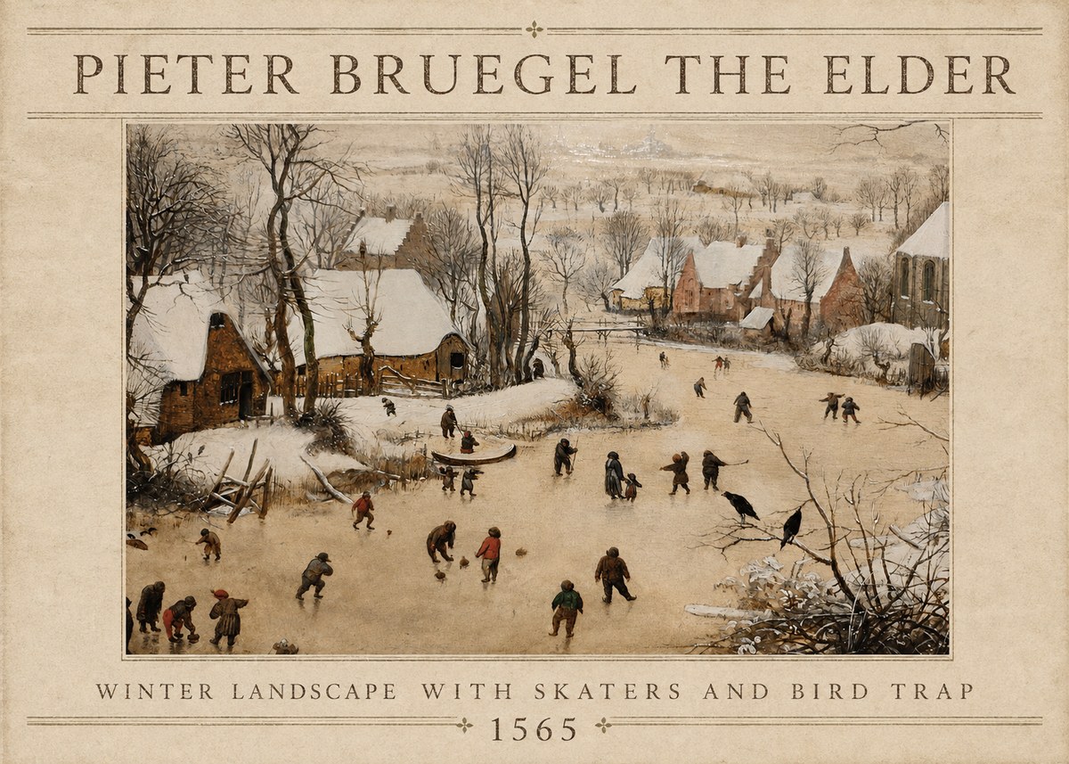 Pieter Bruegel Winter Landscape with Skaters and Bird Trap No4 - Affiche