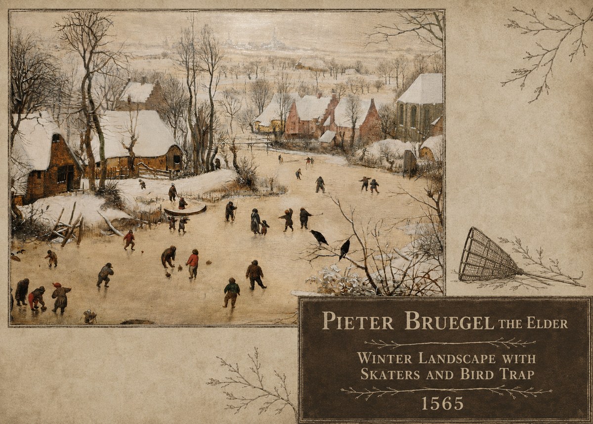Pieter Bruegel Winter Landscape with Skaters and Bird Trap No5 - Affiche