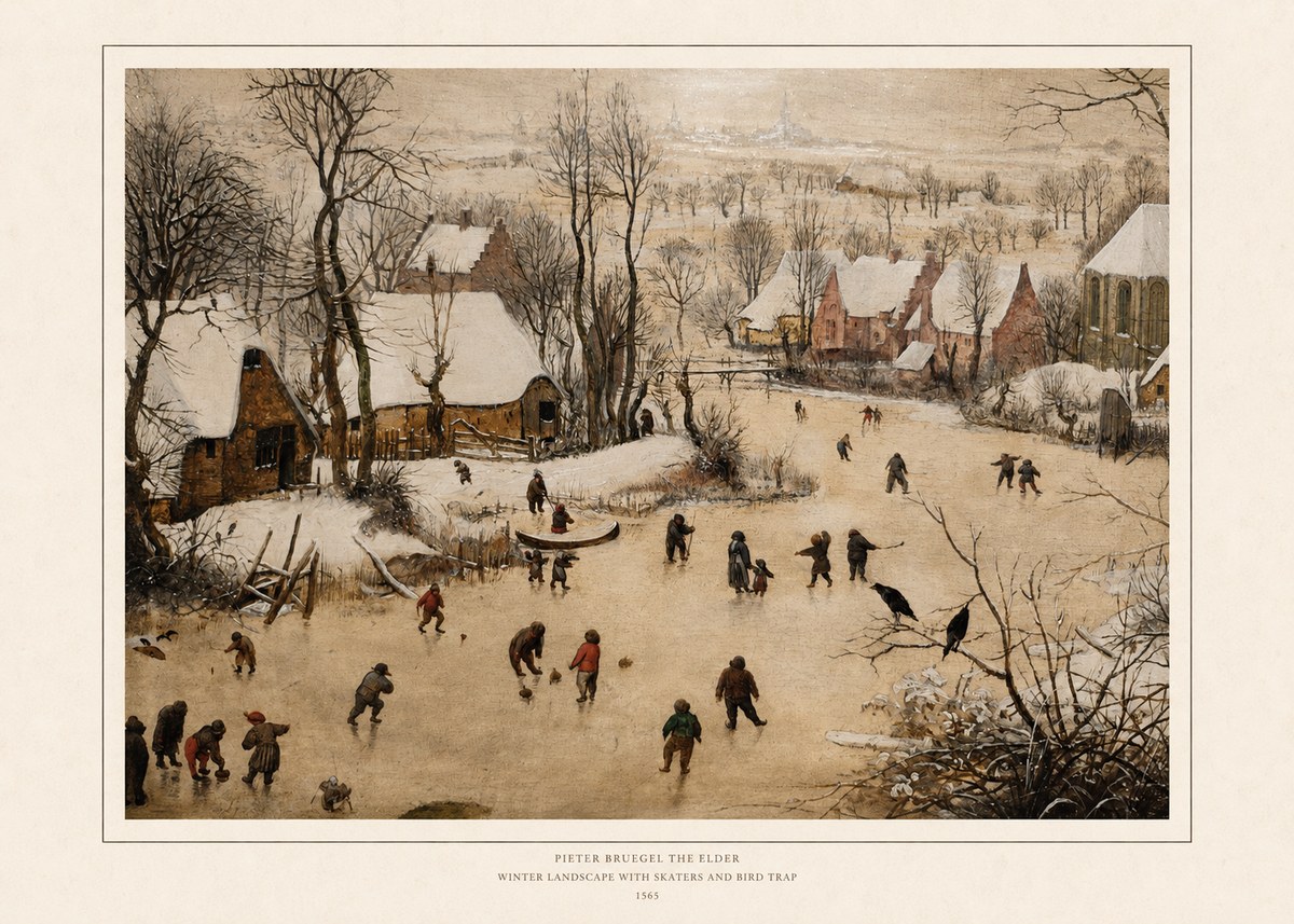 Pieter Bruegel Winter Landscape with Skaters and Bird Trap No6 - Affiche