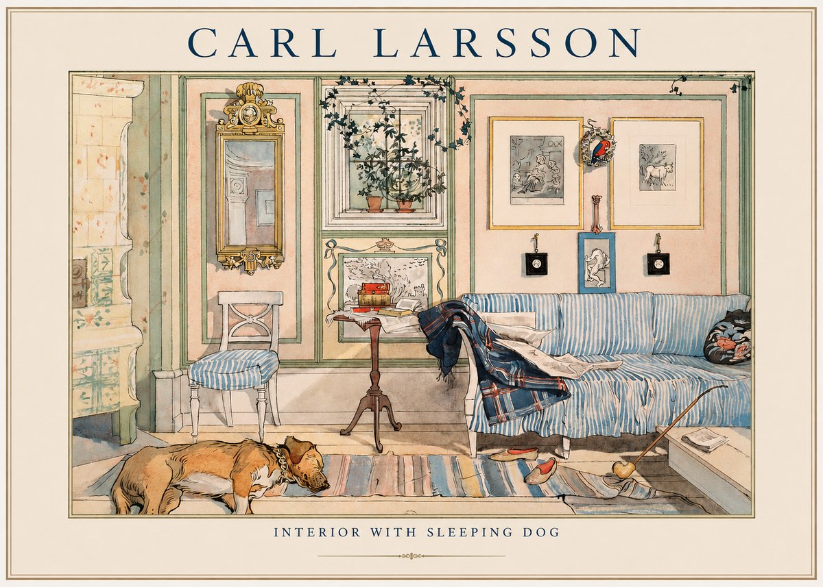 Carl Larsson Interior with Sleeping Dog No1 - Affiche