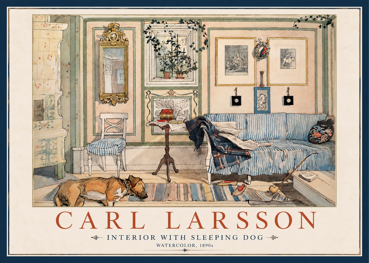 Carl Larsson Interior with Sleeping Dog No2 - Affiche