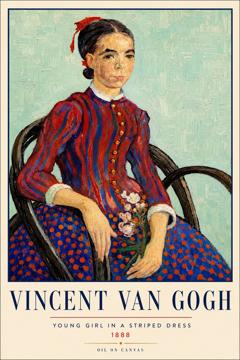 Van Gogh Young Girl in a Striped Dress, 1888 No3 - Affiche