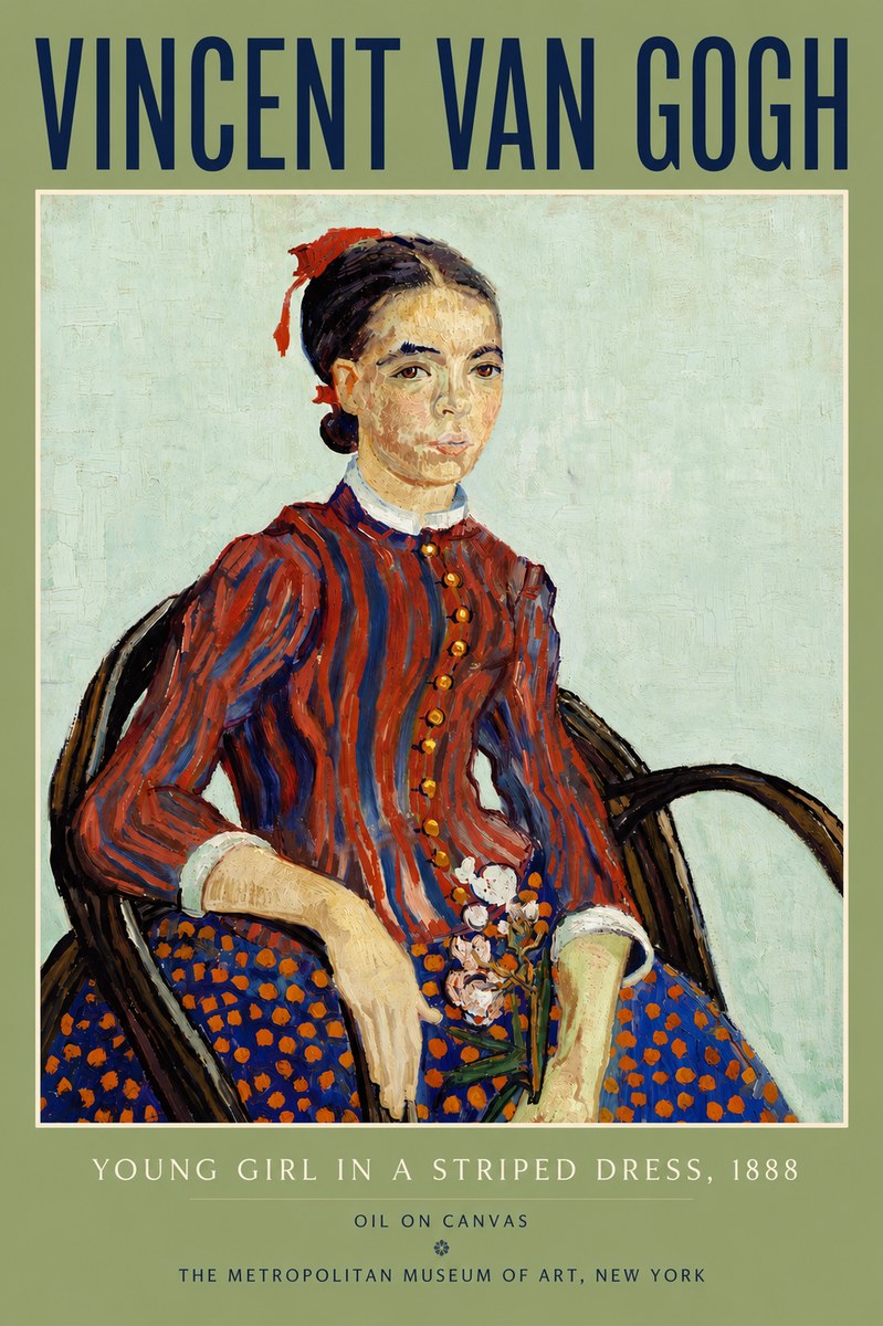 Van Gogh Young Girl in a Striped Dress, 1888 No6 - Affiche