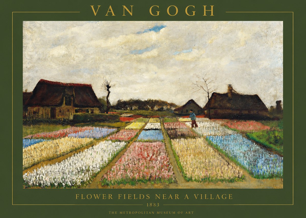 Van Gogh Flower Fields Near a Village No2 - Affiche
