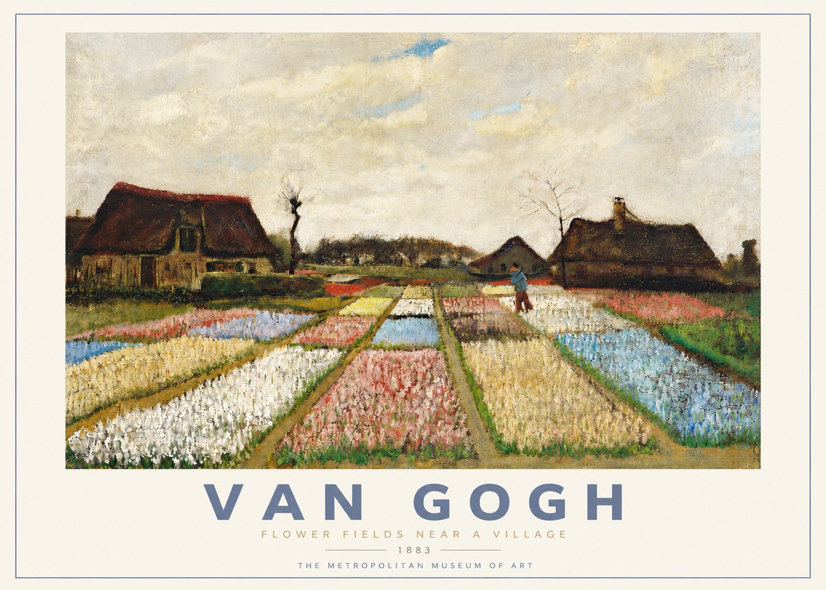 Van Gogh Flower Fields Near a Village No4 - Affiche