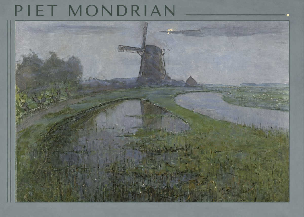 Piet Mondrian Windmill by the Water II No1 - Affiche