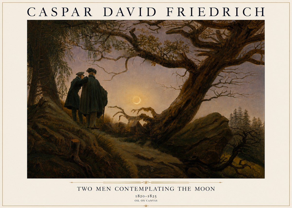 Caspar David Friedrich Two Men Contemplating the Moon II No3 - Affiche