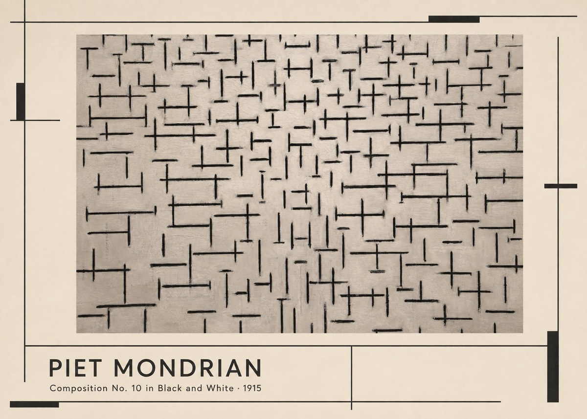 Piet Mondrian Composition No. 10 in Black and White No1 - Affiche