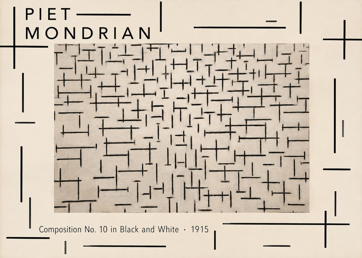 Piet Mondrian Composition No. 10 in Black and White No4 - Affiche